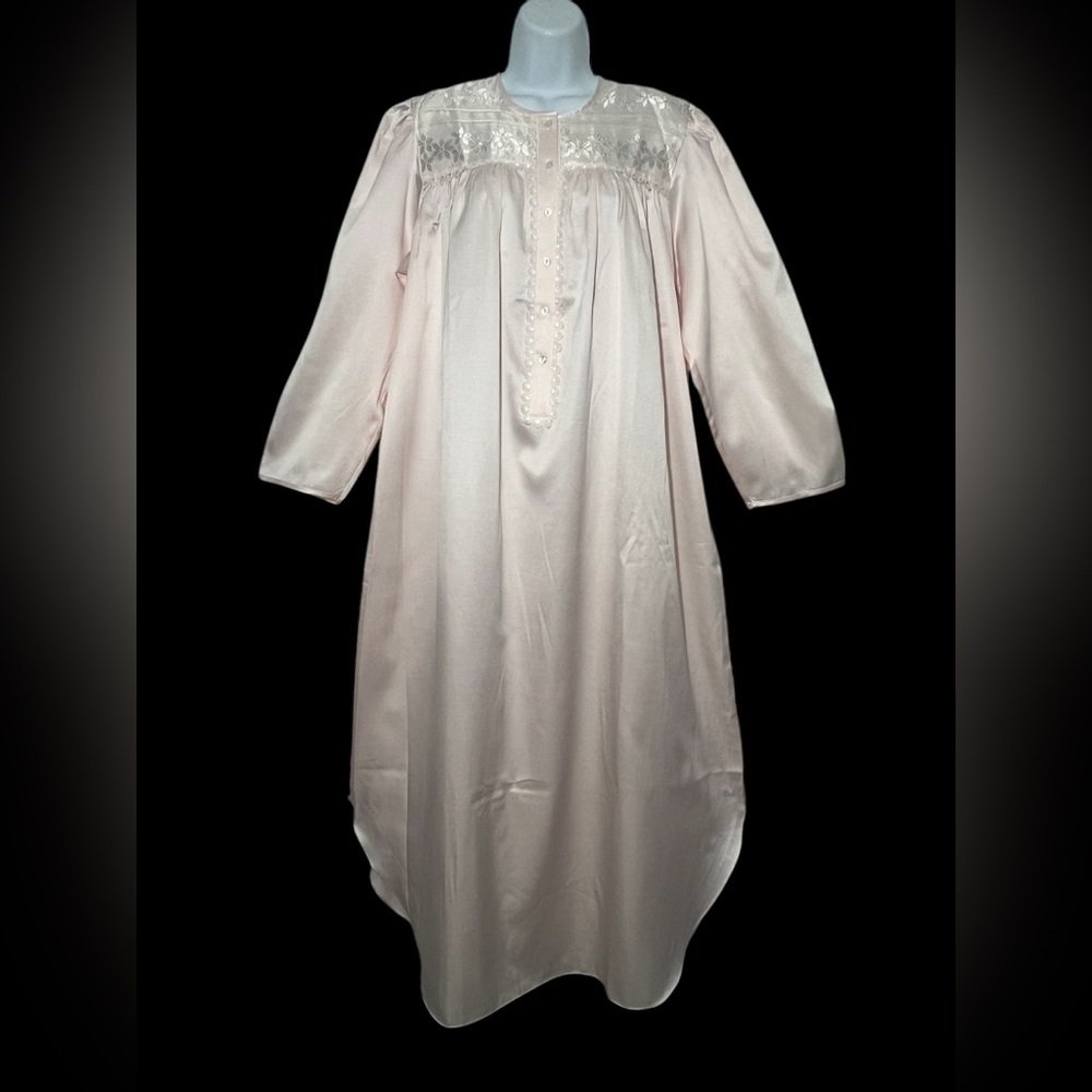Talbots Intimates Nightgown Small Pink Satin Lingerie Lace Romantic Long NWOT